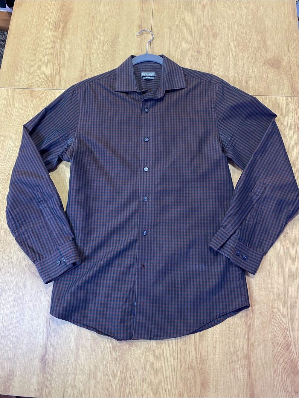 Kenneth Cole Reaction Men's Brown and Black Check Dress Shirt